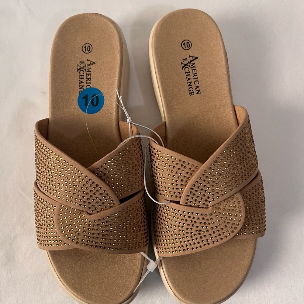 American Exchange Tan Women’s Sandals with Woven Strap Design, Size 10, New‎